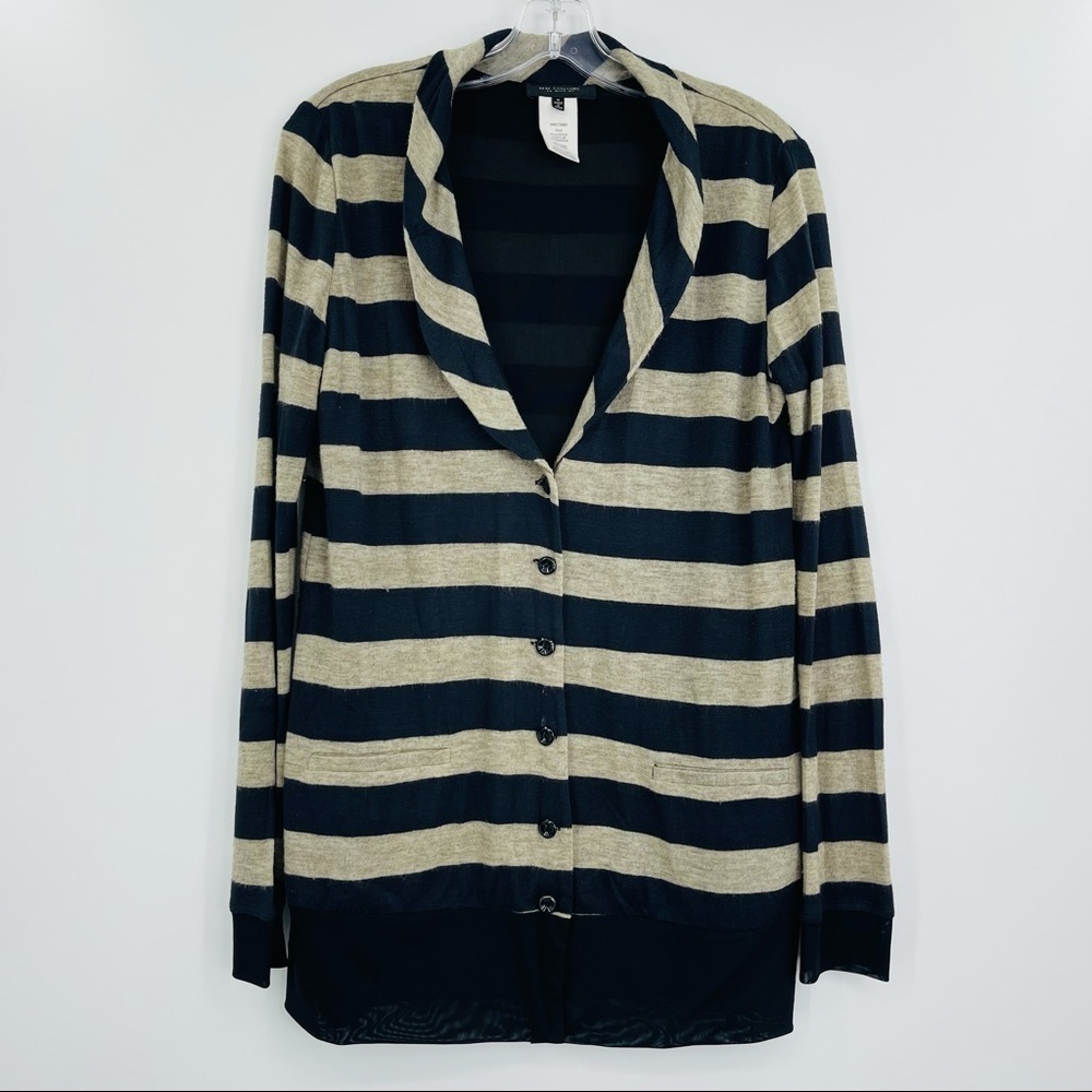 Miss‎ Me MM Couture Striped Blazer Jacket Womens M Black Cream Long Line Knit